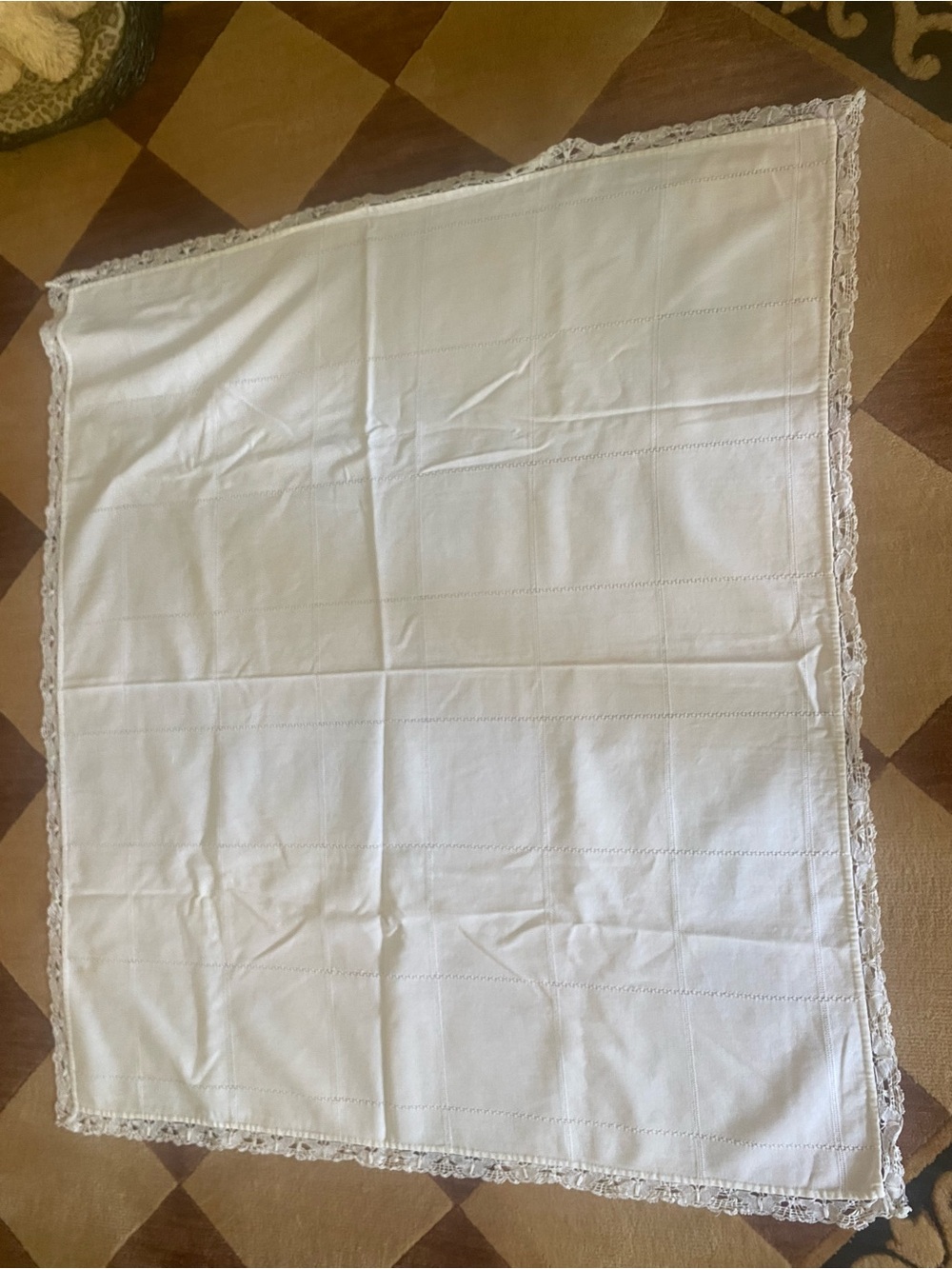 Vintage White Lace-Trimmed Table Cloth